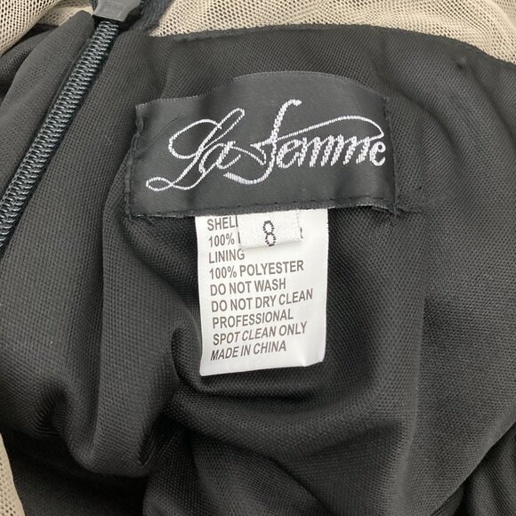 La Femme Black HIgh Neckline Velvet Fitted Formal Gown Size 8 Side Slit 25559 - Picture 10 of 12